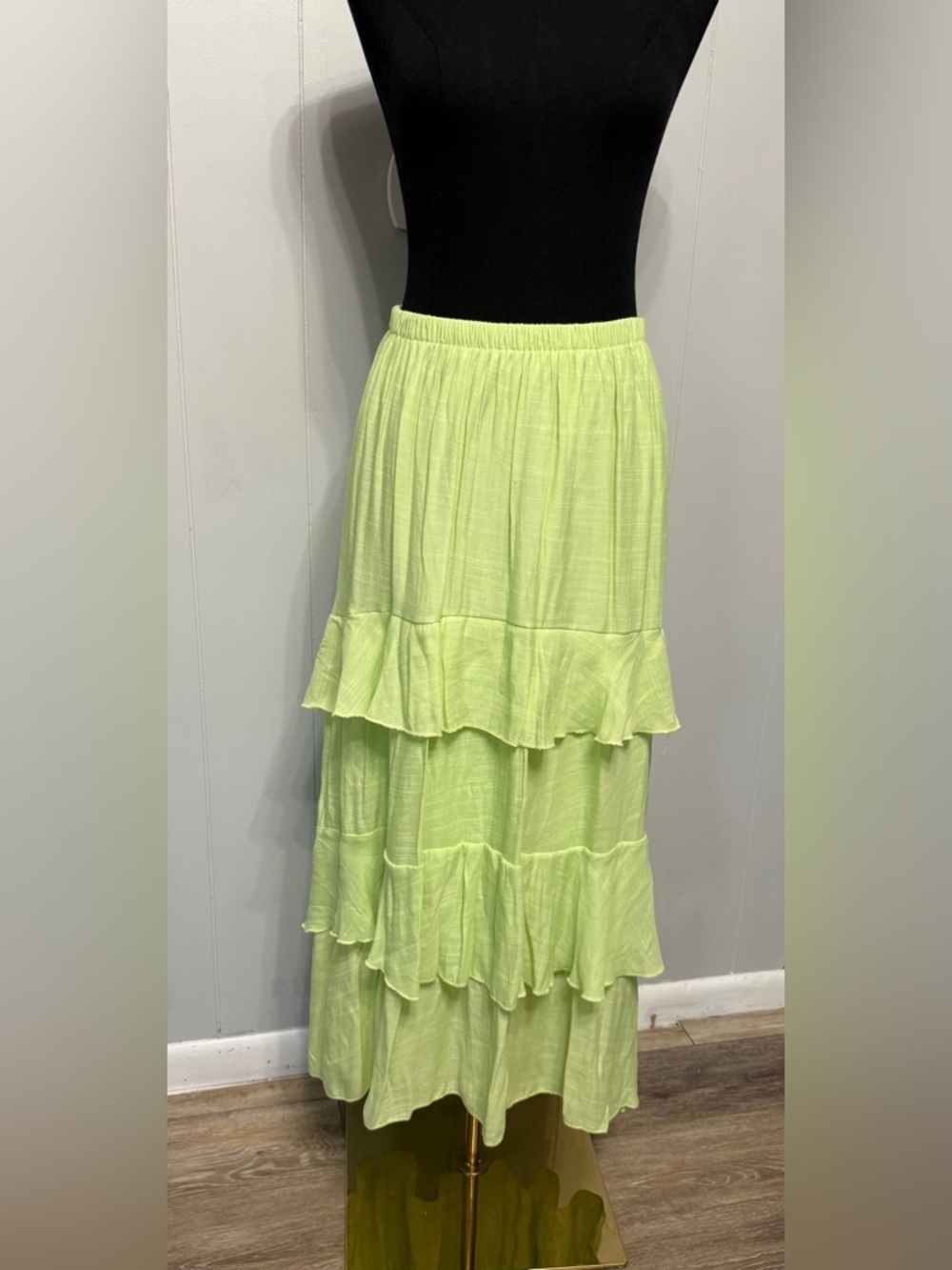 Tiered Neon Lime Green Maxi Skirt with Ruffle Tiers
